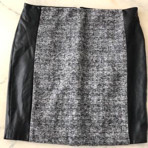 Calvin Klein Gray Tweed and Faux Leather Pencil Skirt sz14